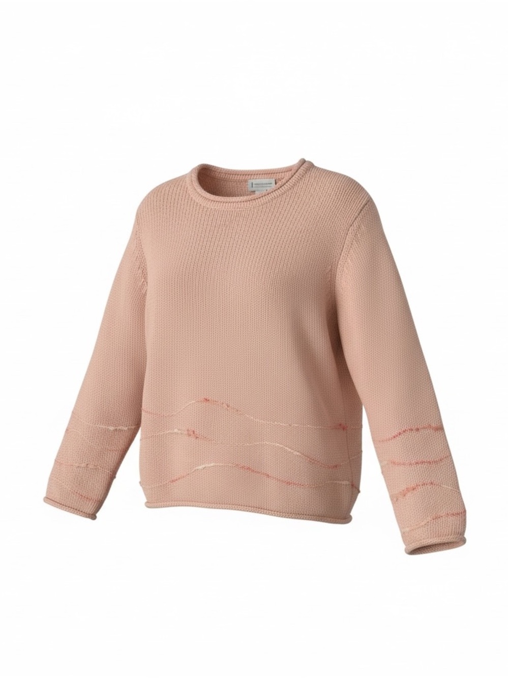 J. Marco Galleries Peach Crewneck Sweater Women Contrast Stitching - L